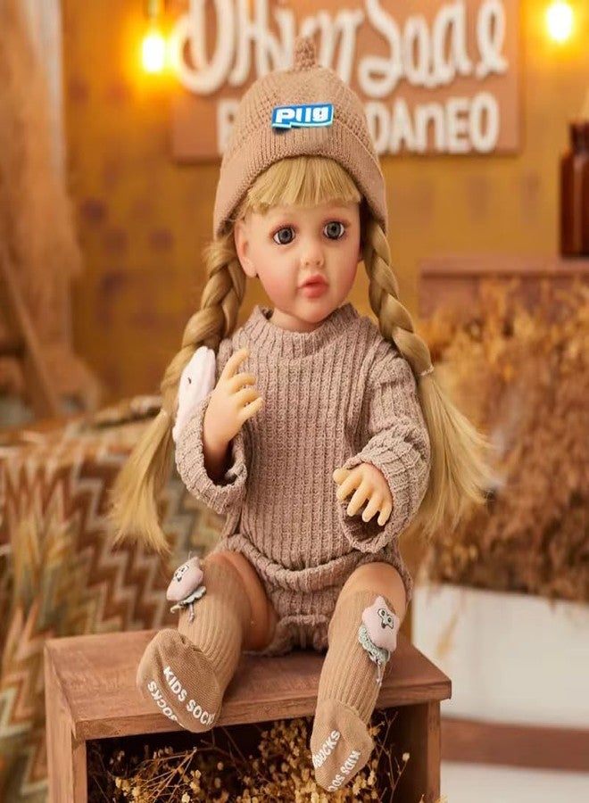 Daji Reborn Baby Dolls Girl, 22 inch Beautiful Lifelike Doll Full Body Vinyl Silicone with Long Hair for Kids, Realistic Newborn Baby Doll with Feeding Toy for Birthday Christmas - Image 3